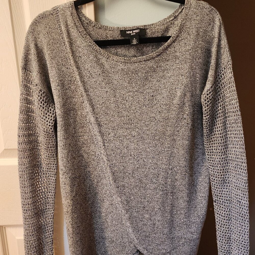 Nine West Women's Size Small Sweater Gray Knit Long Sleeve Shirt
